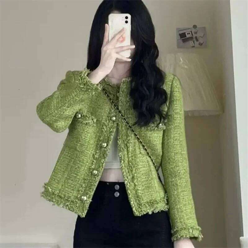 New Spring and Autumn Korean Short Tweed Coat Women Long Sleeve Small Fragrance Jacket Vintage Casual Jackets Female Outerwear