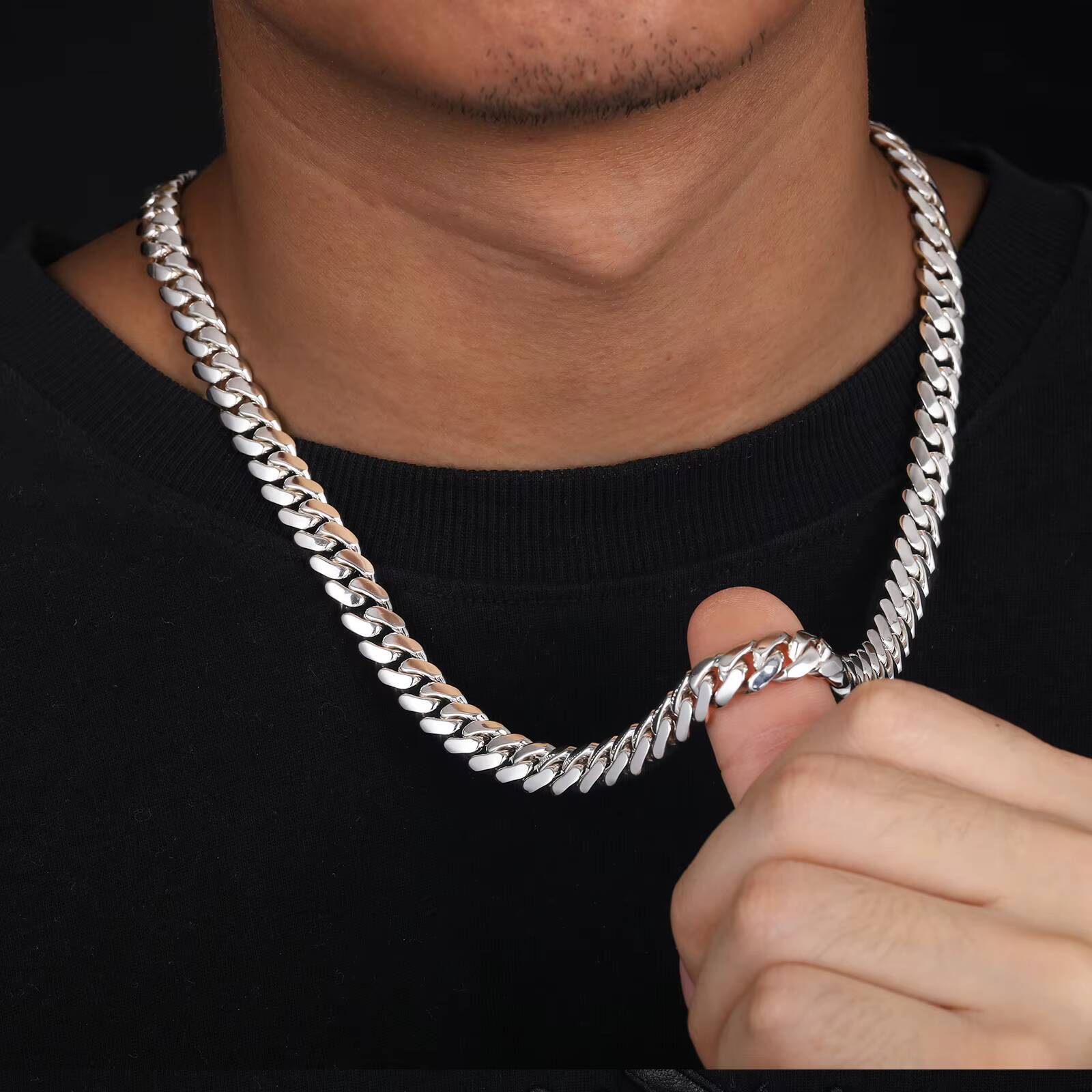 Dropshipping Handmade 6-10mm Miami Cuban Link Chain Fashion Pure 925 Sterling Silver Hip Hop Jewelry Cubana Cuban Necklace Men