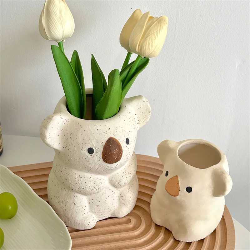 Cartoon Cute Koala Vase Resin Flower Pot Mini Bonsai Succent Plant Pot Desktop He Gardening Decoration H251204