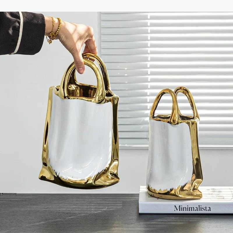 Handbag Shape Vase Ceramic Plant Pot Table Decoration Flower Arrangement Flowers Vases Ro Aesthetic Decor H251204