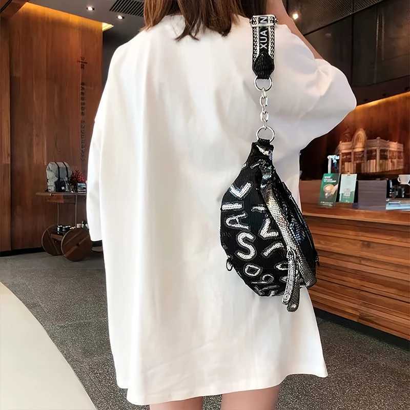 Compact and versatile popular sequined waist bag casual outdoor sports street crossbody chest bag trendyT251204