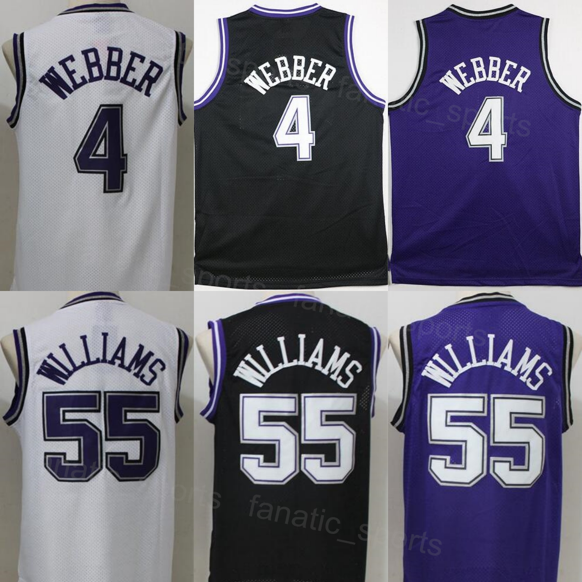 Vintage Basketball Chris Webber Retro Jerseys 4 Jason Williams 55 Throwback Shirt Black Purple White Team Color For Sport Fans Breathable Excellent Quality Man