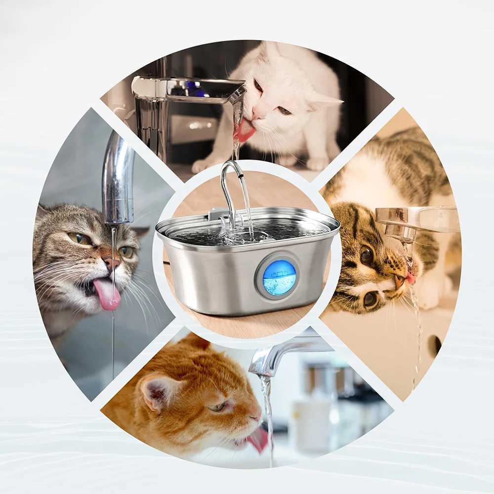 108oz/32L Cat Automatic Water Dispenser Pet Smart Induction Water Feeder USB With Filter Stainless Steel Dog Feeder Pet Supplie M251204