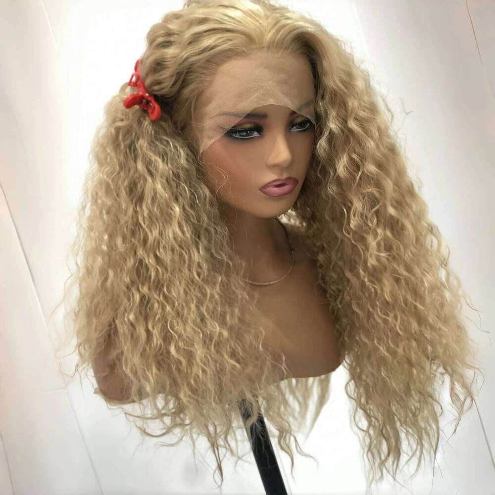Ash Long Blonde Synthetic Front Wig Glueless Ready To Wear Water Wave Curly Lace Wigs For Women Xiusiyuan251204