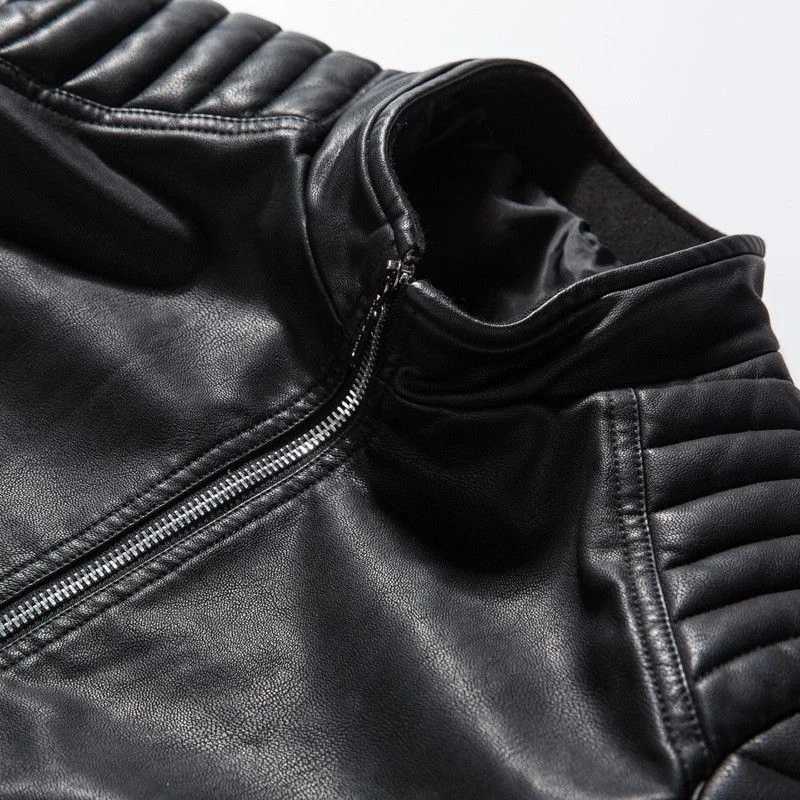 Autumn and Winter All Match Coat PU Leather Jacket Loose Trendy Mens Fashion Leather Jacket Temperment Round Neck TopT251204