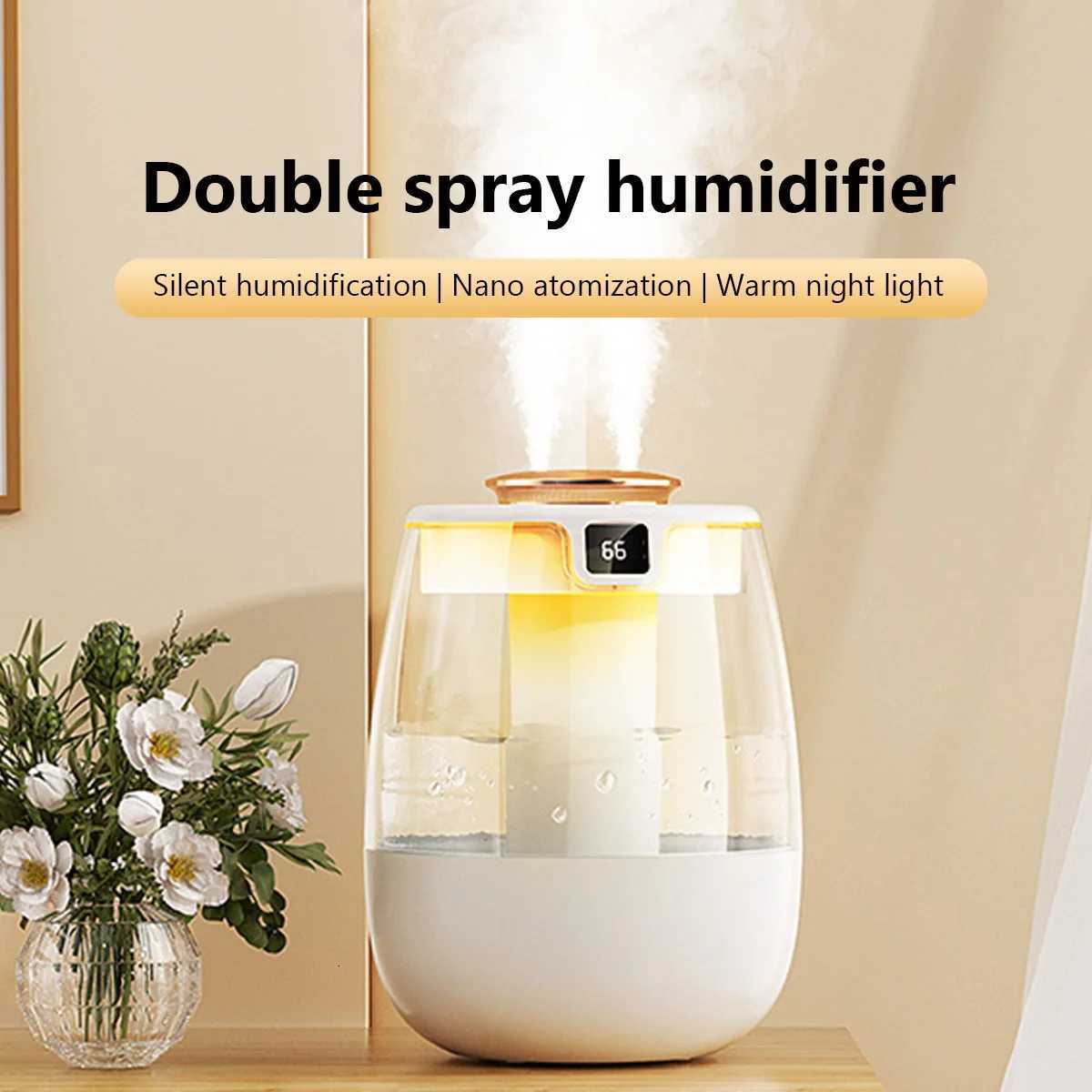 USB-powered portable double-nozzle cold mist bedro silent humidifier with intelligent digital display function for monitoring C251204
