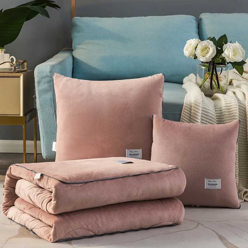 2 in 1 Blanket Winter Crystal Velvet Cushion Soft Sofa Throw Foldable Winter Warm Fleece Quilt Travel Blanket Y251204