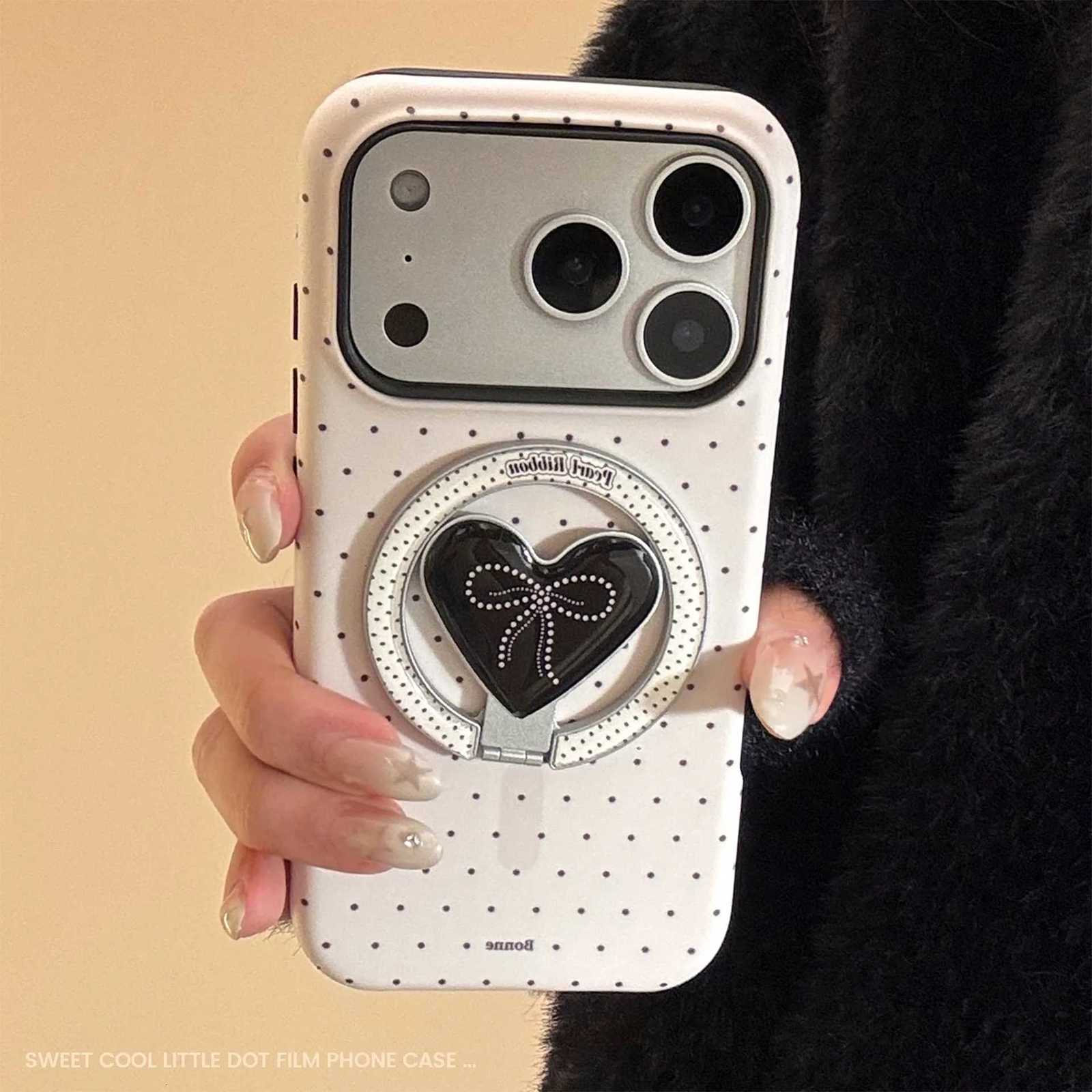 Korean Polka Dots Love Bracket Magnetic Phone Case for iPhone 17 Air 16 15 14 13 12 mini 11 Pro Max Shockproof Hard Cover H251203