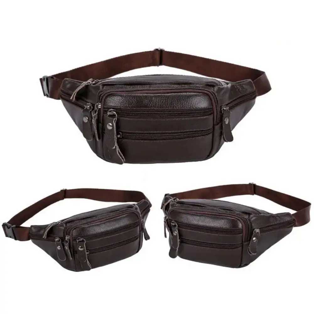 PU Leather Multifunctional Mens Waist Bag Multi-layered Large Capacity Travel Phone Bag Zipper Waterproof Waist Purse PackT251204