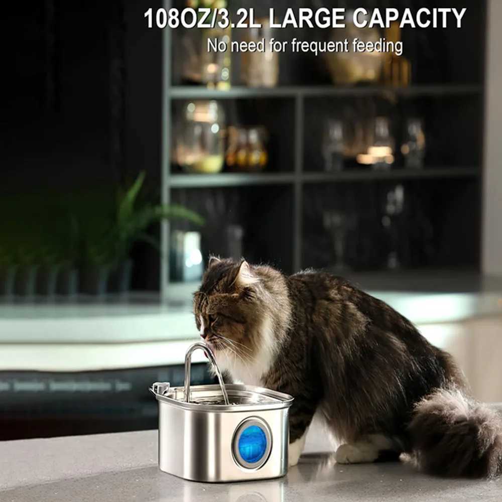 Transparent Window Cat Water Dispenser with sensor 32L/108oz Super Quiet Pets Auto Filter Stainless Steel Cats Water Fountain M251204