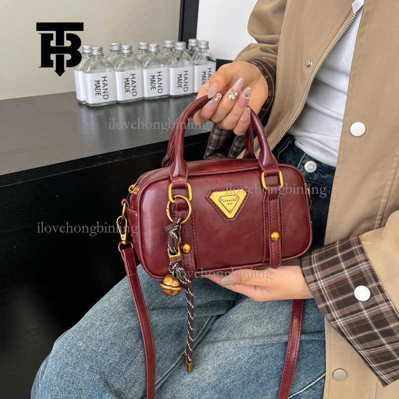 TB BHULAMTE Designer Luxury Women's Boston Bag Style Splicing Portable Handbag Fashion Zipper Pendant Single Shoulder Crossbody Bag Student Casua