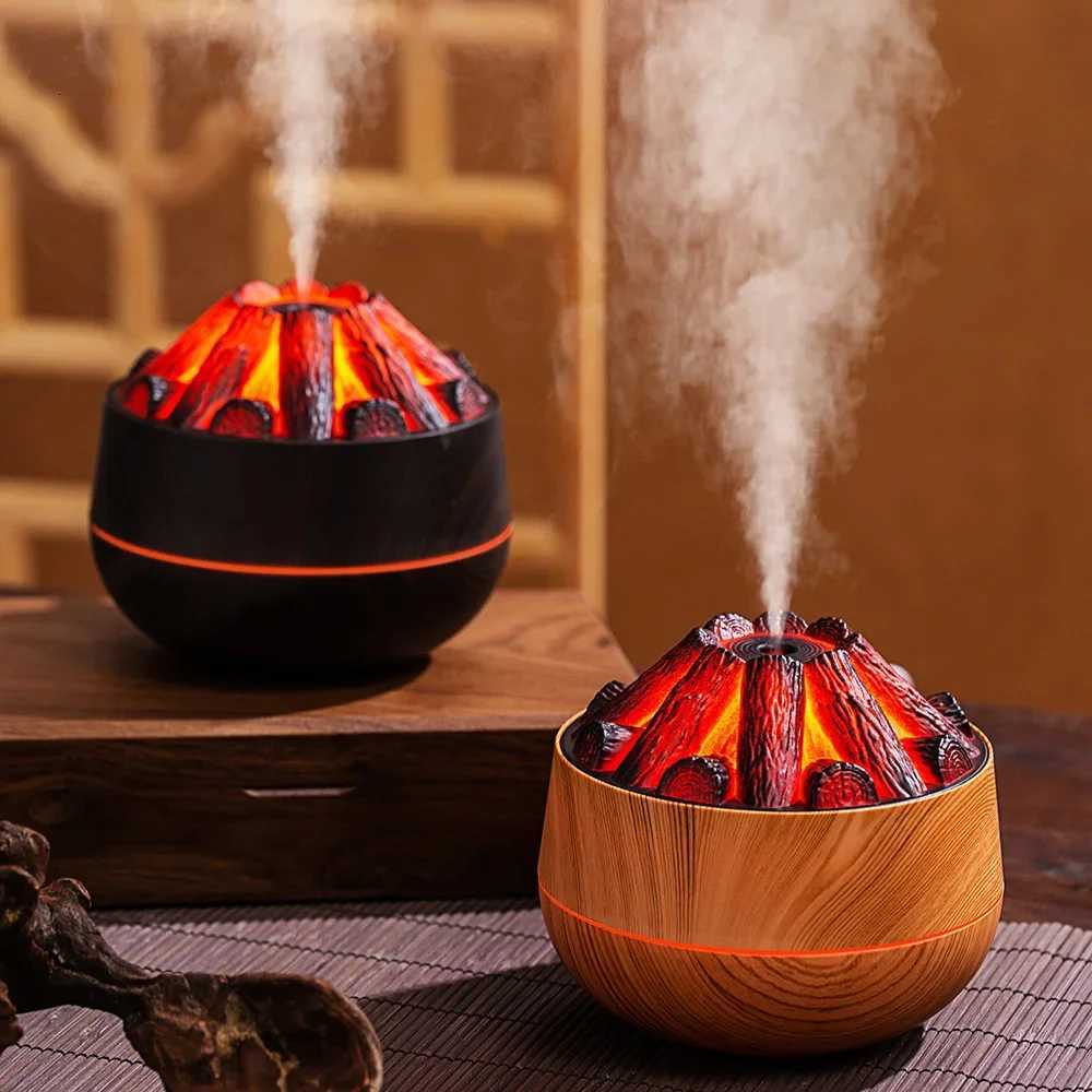 300ML Artificial Charcoal Fire Air Humidifier Ara Diffuser Mist Sprayer with Night Light Mini Diffuser for He Use C251204