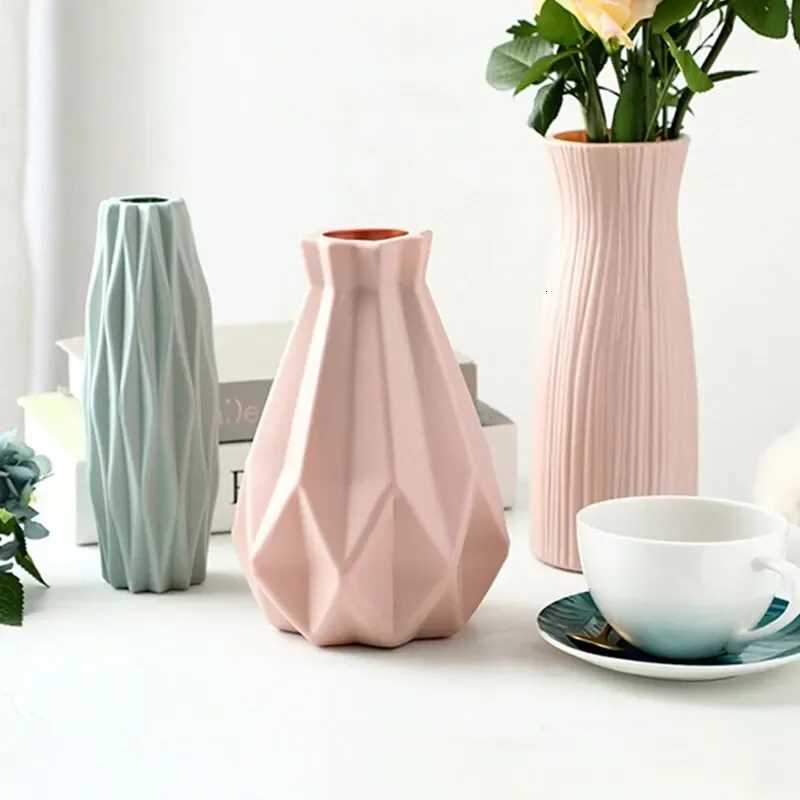1pc Modern Flower Vase White Blue Plastic Basket Nordic He Living Ro Decoration Ornament Flower Arrangement H251204