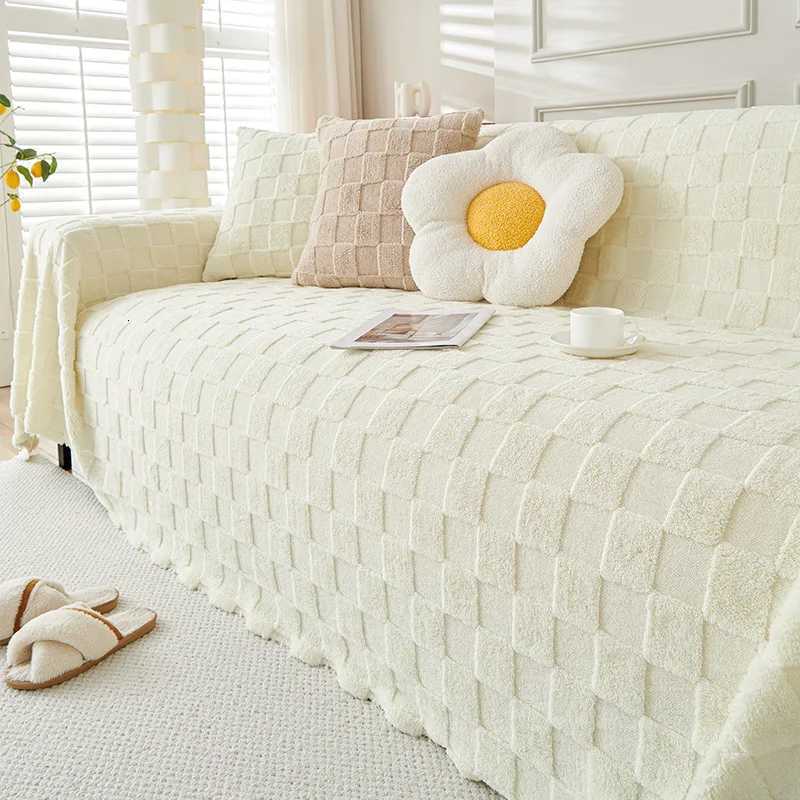 Autumn and Winter Plush Sofa Towel Lambs Wool Sofa Cover Towel Cream Wind Solid Color Thickened Sofa Blanket S137 M251204 - view 3