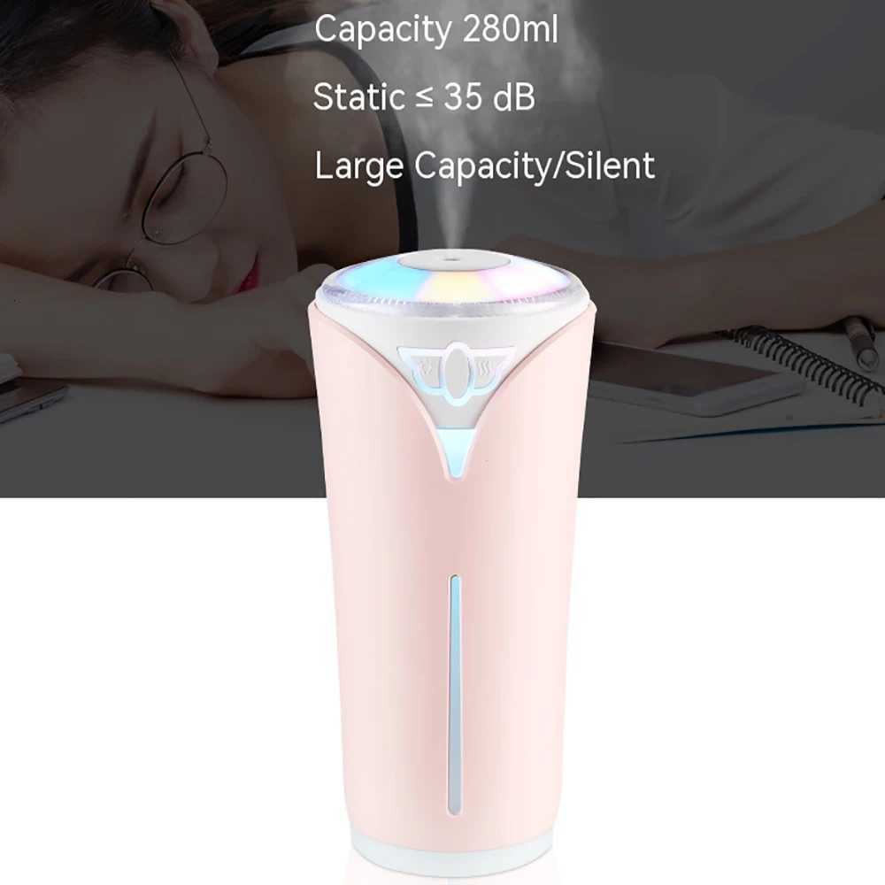 Portable Air Humidifier Mini USB Ara Diffuser With Cool LED Light Mist For Bedro He Car Plants Purifier Humificador 280ml C251204