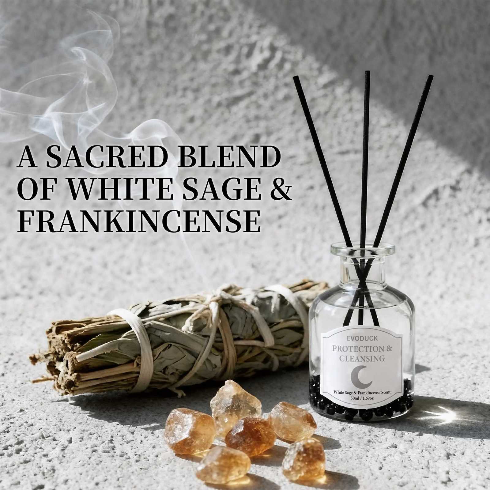 50ml Aromatherapy Essential Oil Flameless White Sage Oil With Reed Diffuser Stick Home Room Air Freshener Decor Y251204