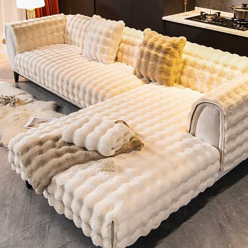 Rabbit Velvet Sofa Cover Three-Dimensional Thickened Warm Living Room Sofa Cushion Non-Slip Massage Plush Sofa Back Cushion M251204 - view 5