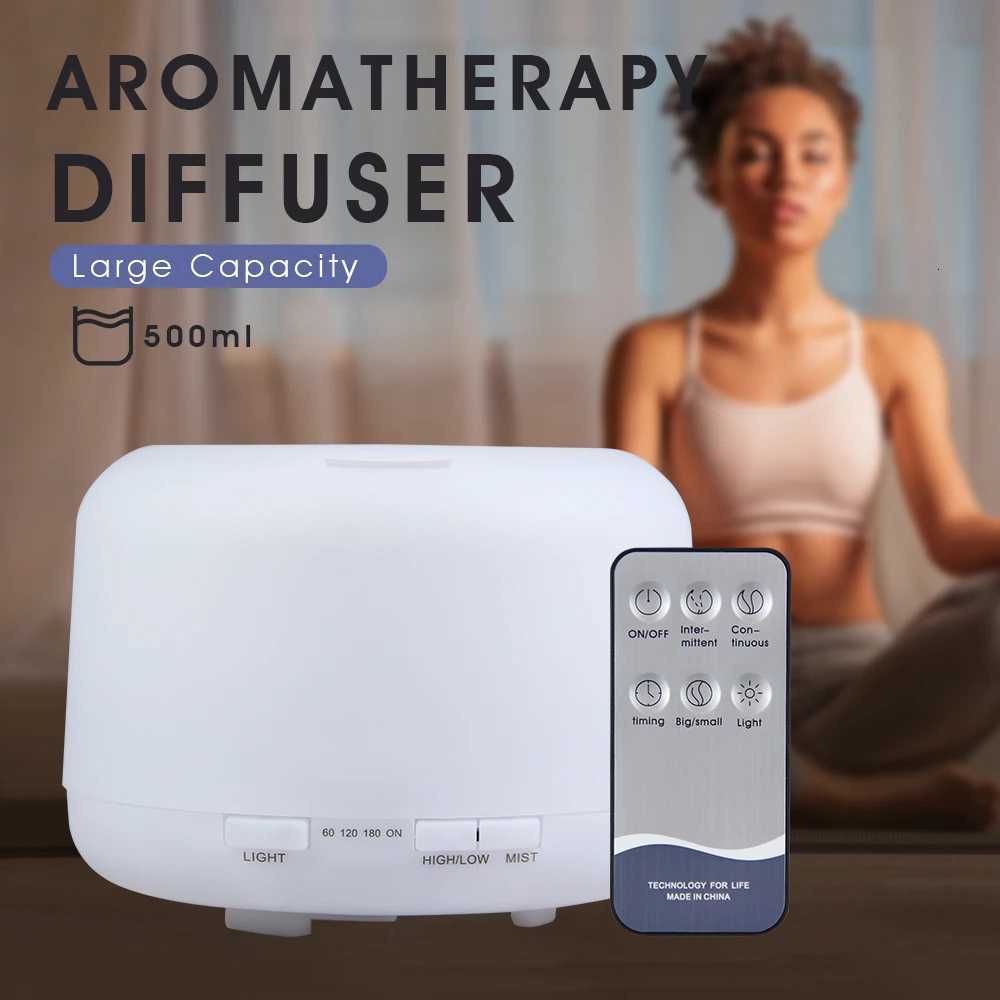 500ml Ara Diffuser Remote Control trasonic Air Humidifier USB Essential Oil Diffuser Mist Maker with LED Night Lights C251204