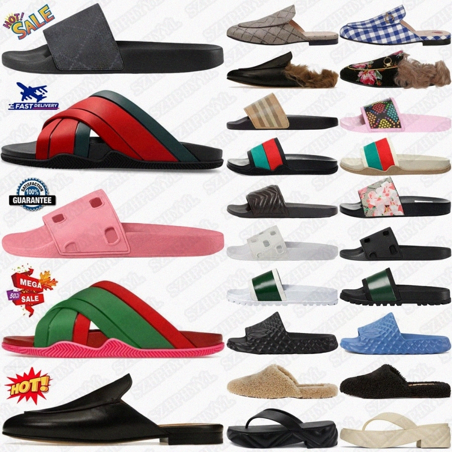 Designer sliders Web slide Original Slides Pink Rubber Princetown slipper Pursuit Pool Matelasse White Black Leather InterlockiROF2#