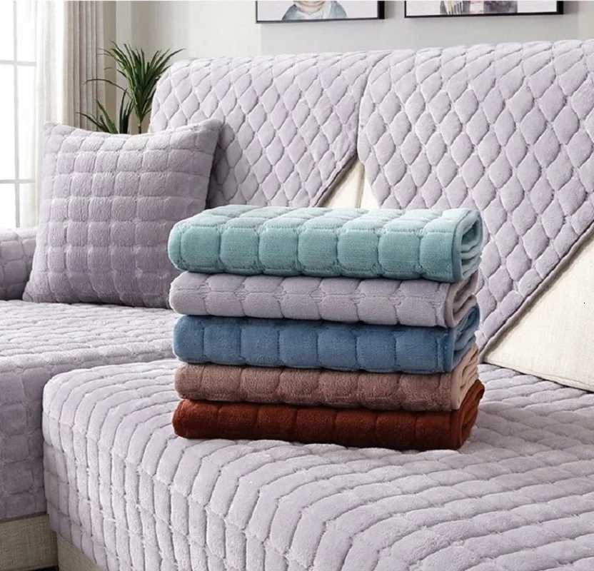 Thickened Flannel Sofa Cushion Universal Solid Color Plush Non-Slip Living Room Sofa Cover Warm Breathable Sofa Back Towel M251204 - view 5