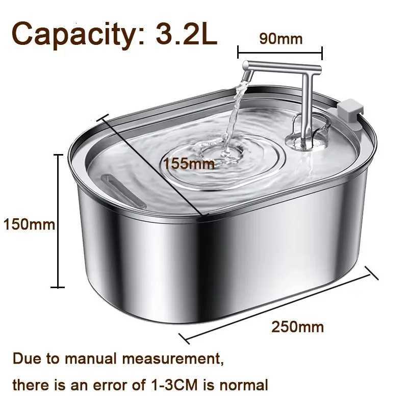 Stainless Steel Cat Water Fountain Automatic Pet Drinker Drinking Fountain For Cats Dogs Drinking Bowl with Replaceable Filter M251204