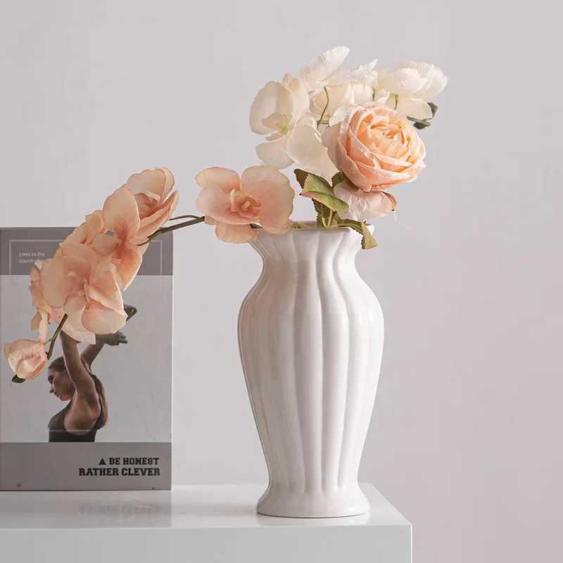 White Nordic Large Mouth Minimalist Ceramic Decorative Dry Flower Vases Living Ro Flower Arrangement Tabletop Decorations H251204