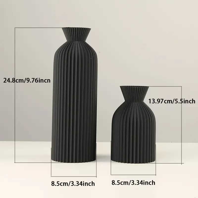 Elegant Black Plastic Vase - Boho Chic Decorative Centerpiece for He Off and Living Ro H251204