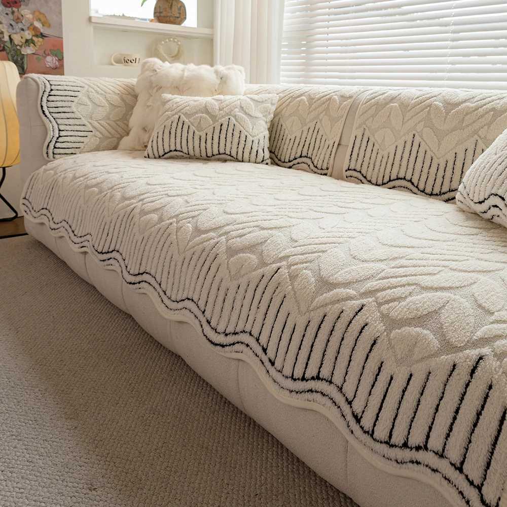 Winter Plush Sofa Cushion with Modern Leaf Edge Anti-Slip Furniture Protector Cover for Living Room padded plush sofa cushion M251204 - view 4