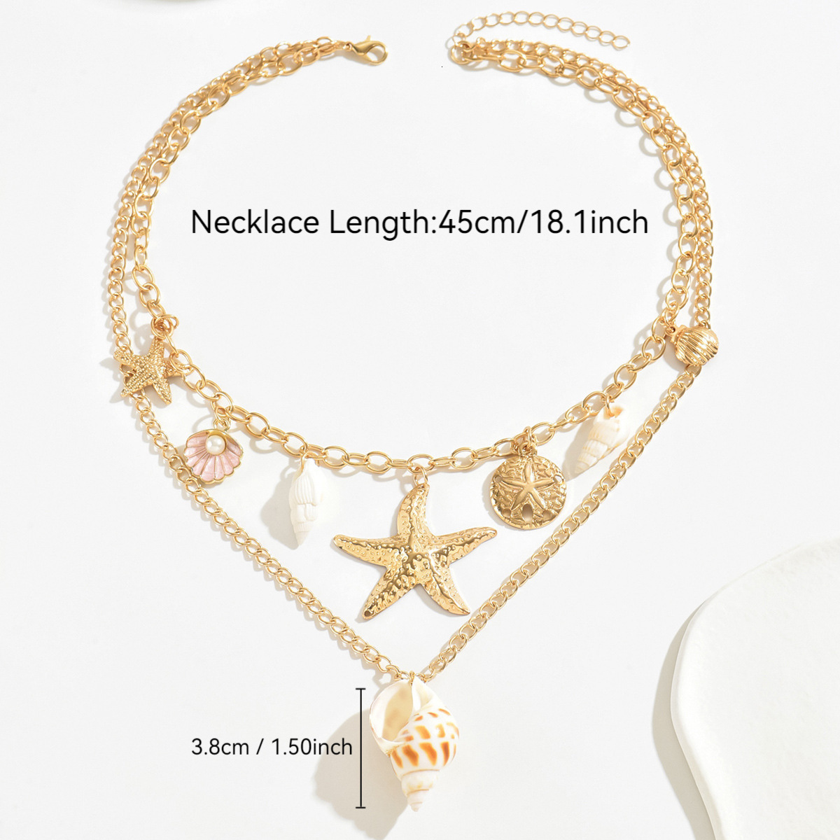 designer European And American Cross-Border luxury Ocean Style Starfish Shell Vintage free shipping Vacation Necklace For Women Beach Jewelry