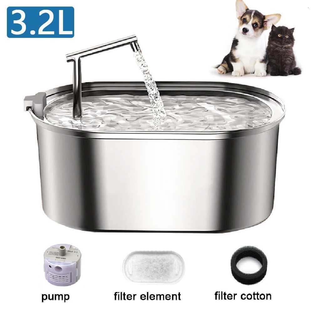 Stainless Steel Cat Water Fountain Automatic Pet Drinker Drinking Fountain For Cats Dogs Drinking Bowl with Replaceable Filter M251204
