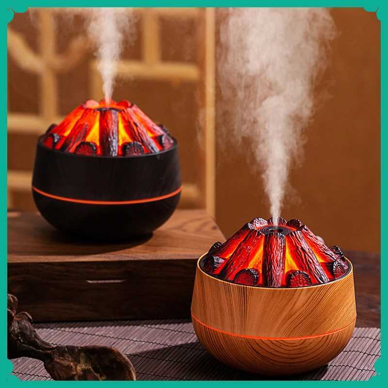 200ML Ara Diffuser Mist Sprayer Air Humidifier Artificial Charcoal Fire Mini Diffuser with Night Light for He C251204