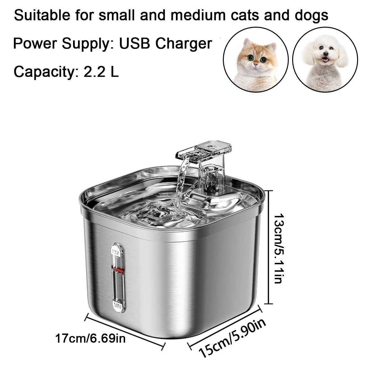 Stainless Steel Cat Fountain With Water Mark Automatic Cats Water Dispenser Sensor Filter Pet Cat Ultra Quiet Pump Water Foutain M251204 - view 7
