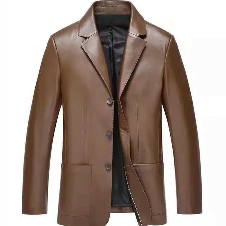 Casual Male PU Leather Jacket 2025 Autumn Brown Black Soft Motorcycle Blazer Outerwear Single Breasted Pockets Fashion Men CoatsT251204