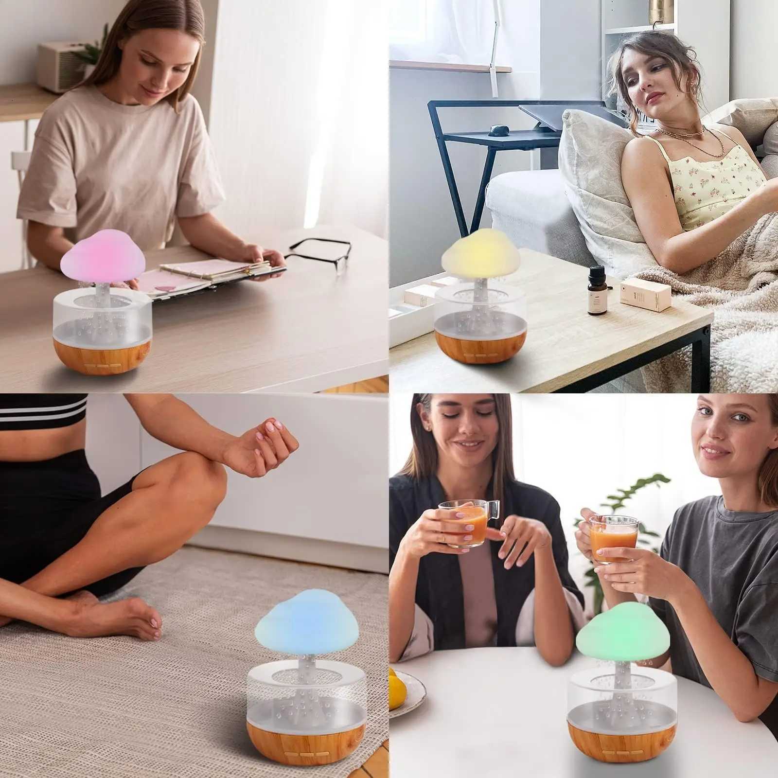 Rechargeable Cloud Rain Humidifier for bedro with Soothing Rain Sounds He Essential Oil Diffuser with 7 LED Light C251204