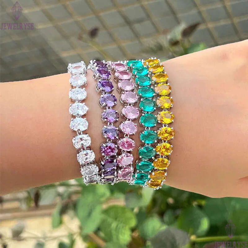 colorful diamond tennis designer bracelet woman copper round white yellow blue AAA zirconia crystal silver luxury lady bracelets womens fashion jewelr