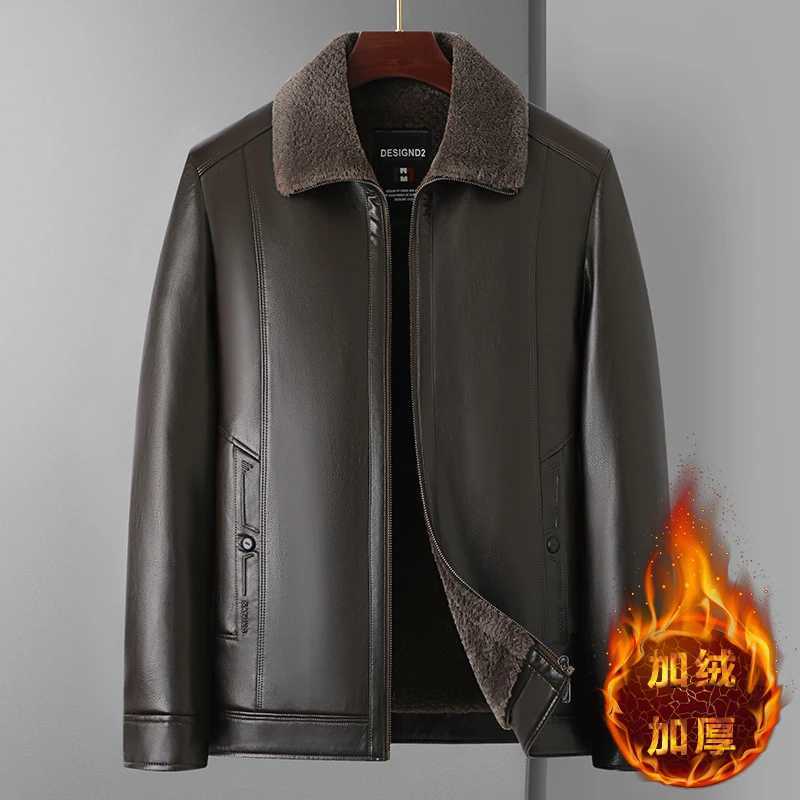 Autumn Winter Mens Thick Warm Leather Jacket Business Casual Lapel PU Coats Windproof Outdoor Motorcycle Jacket Men ClothingT251204