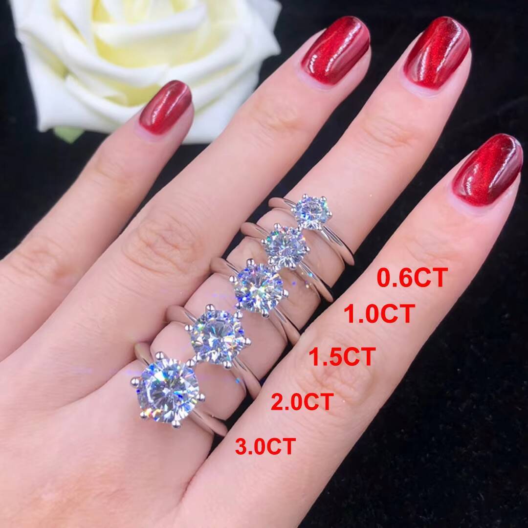 Etsy Wholesale Women Jewelry S925 Sterling Silver Gold Plated 1/2/3ct D VVS Moissanite Diamond Engagement Wedding Ring with GRA