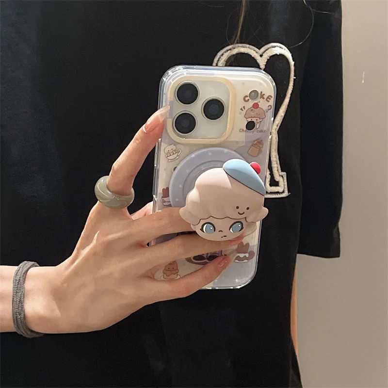 Funny Cute Cartoon Magnetic Phone Case For iPhone 17 14 15 16 Pro Max Back Cover with Stand Shockproof Cases For Capa H251203