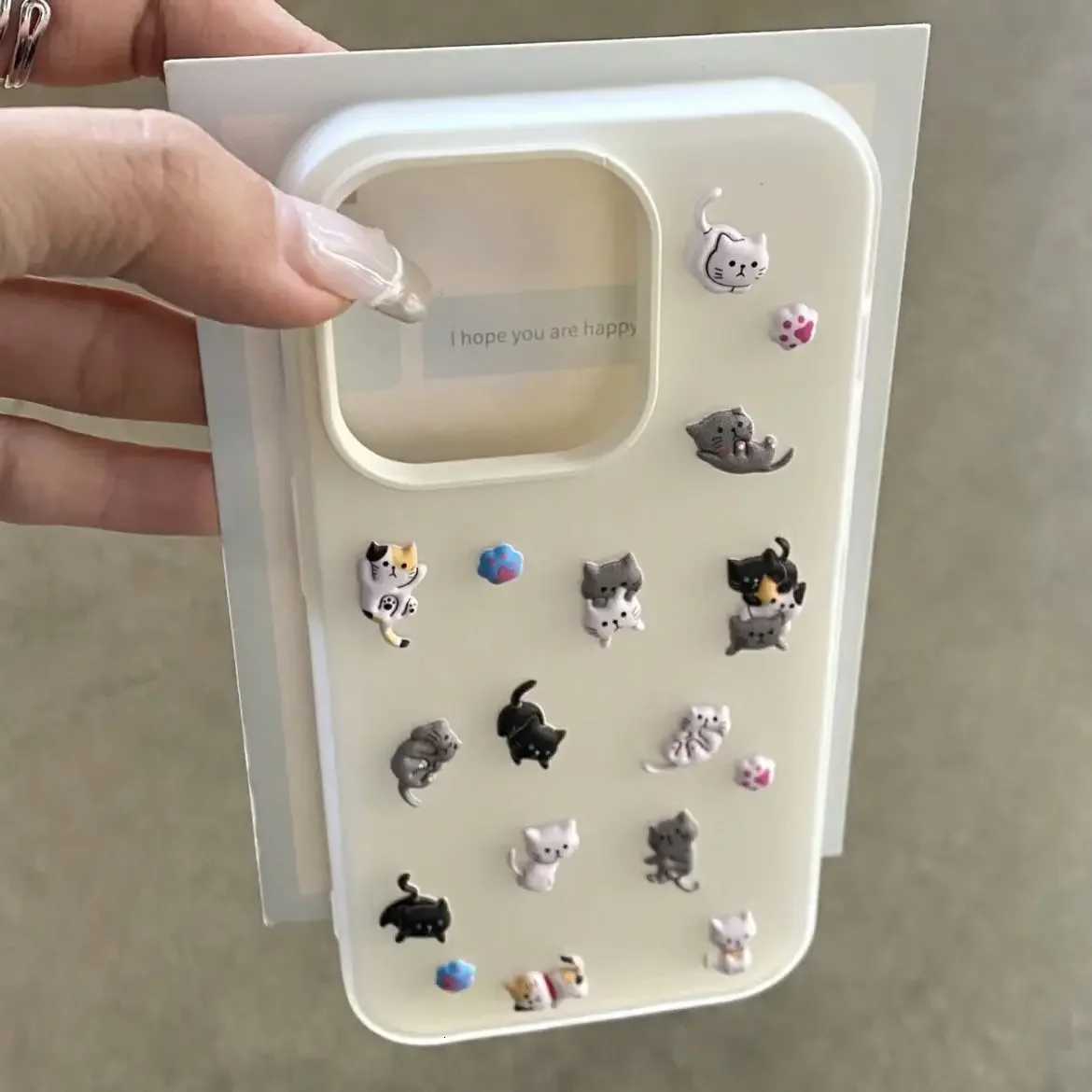 Cartoon Cat DIY Stickers Case Cpatible for IPhone 11 16 15 13 12 Pro Max X XR XS Max 16E 6s 16 7 6 15 8 Plus Silicone Cover H251203