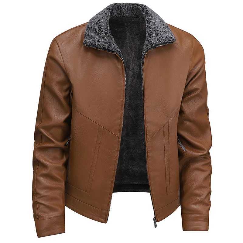 Mens Velvet Leather Jacket Winter New Warm Wool Collar Windproof Jacket Mens High Quality Long Sleeve Short Anti Cold TopT251204