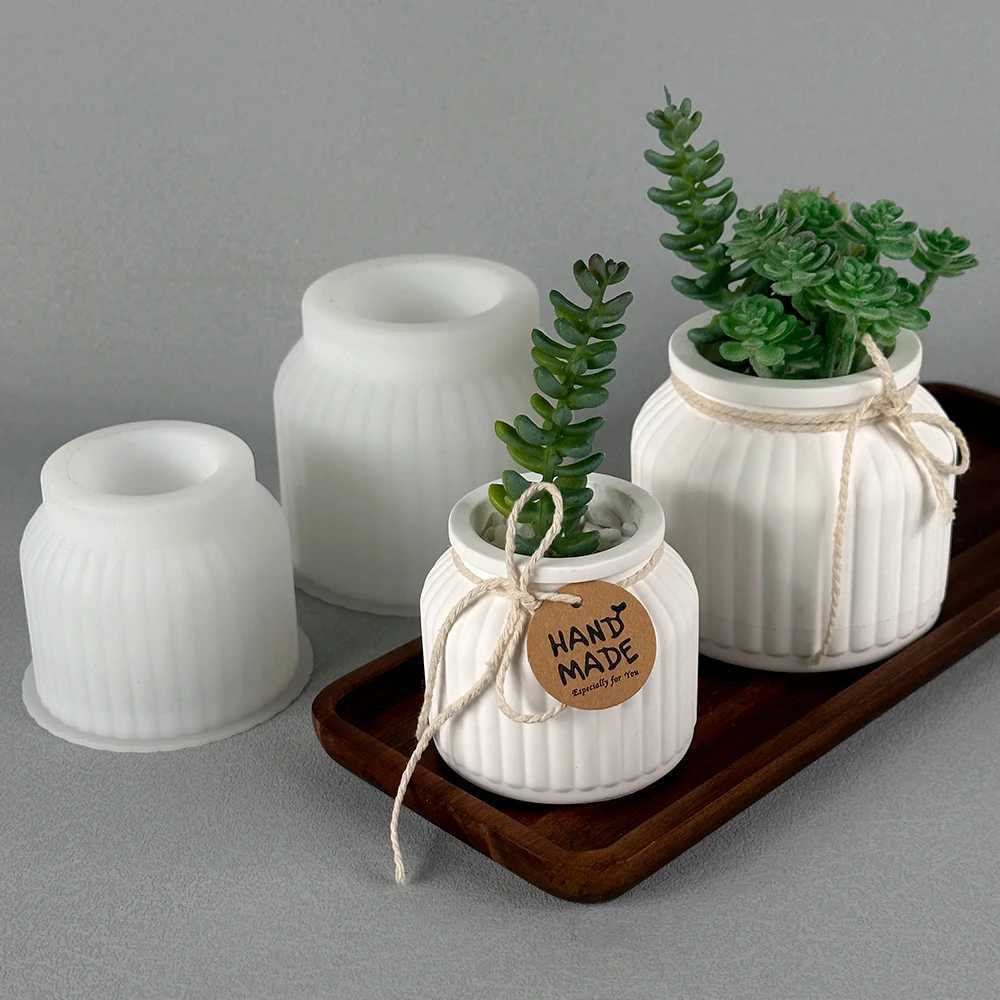 Round Stripe Flowerpot Silicone Mold DIY Concrete Cement Plaster Storage Box Candle Jar Ca Mod UV Epoxy Resin Craft Molds H251204