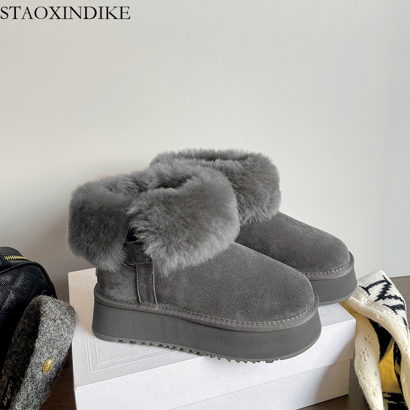 2025 Winter New Snow Boots for Women Thick Sole Warm Furry Shoes Non-Slip Long Boots Thickened Cotton Boots Height Increasing Cotton Shoes