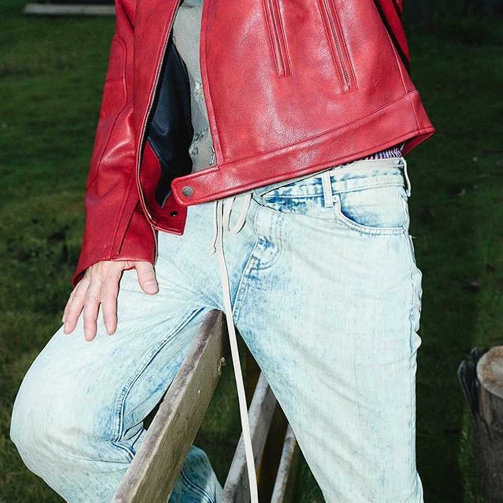 Mens Red Long-Sleeved Pu Leather Jacket American Retro Fashion Trend Street Hip-Hop Loose Casual Niche 2025 Mens New JacketT251204