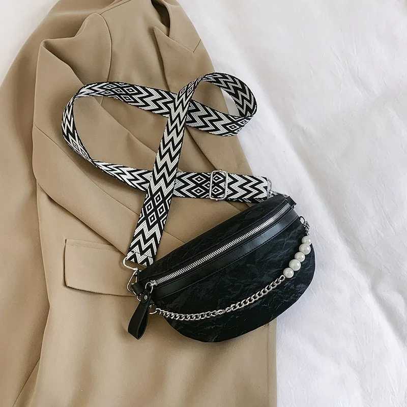 Luxury Beading Chain Waist bag For Women Elegant Solid Colour PU Leather Fanny Pack Ladies Waist Pack Female Crossbody Chest BagT251204