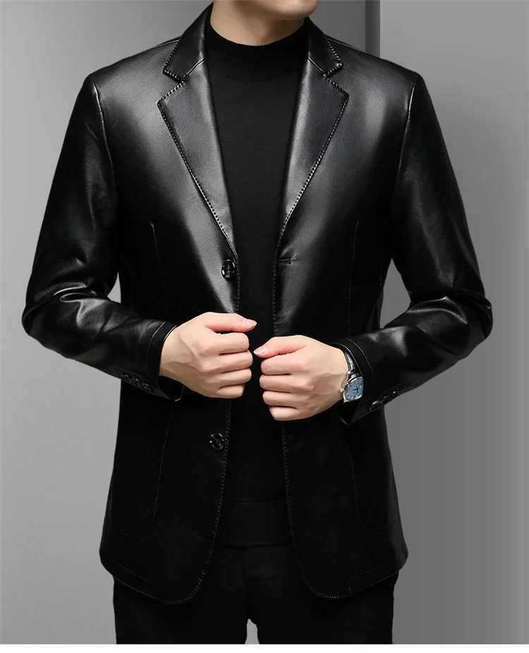 Casual Male PU Leather Jacket 2025 Autumn Brown Black Soft Motorcycle Blazer Outerwear Single Breasted Pockets Fashion Men CoatsT251204