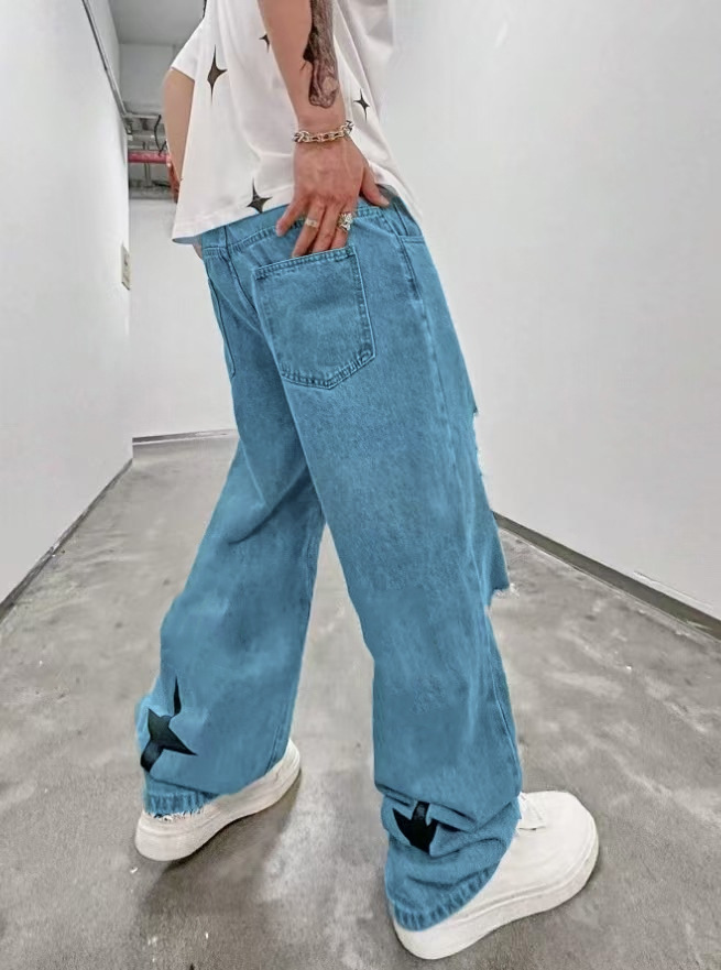 Amazon Cross-border Trade's new cross-border men's double-line jeans casual straight European and American straight-leg jeans for men---LT24