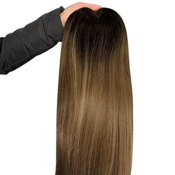Cuticle Aligned Natural Human Hair Wig with 6x7inch Topper Silk Base 4x4 Blonde Brown Highlight Straight Wavy Toupee for Women