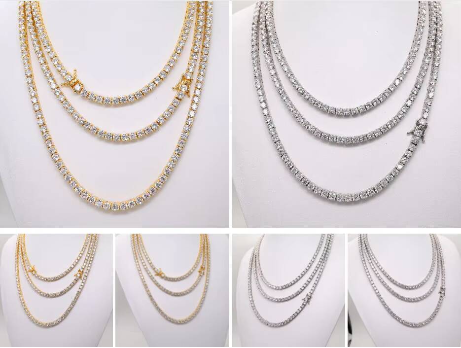 Full Size 925 Sterling Silver Rose Gold Iced Out Tennis Chain Moissanite Diamond Necklace /Bracelet Jewelry