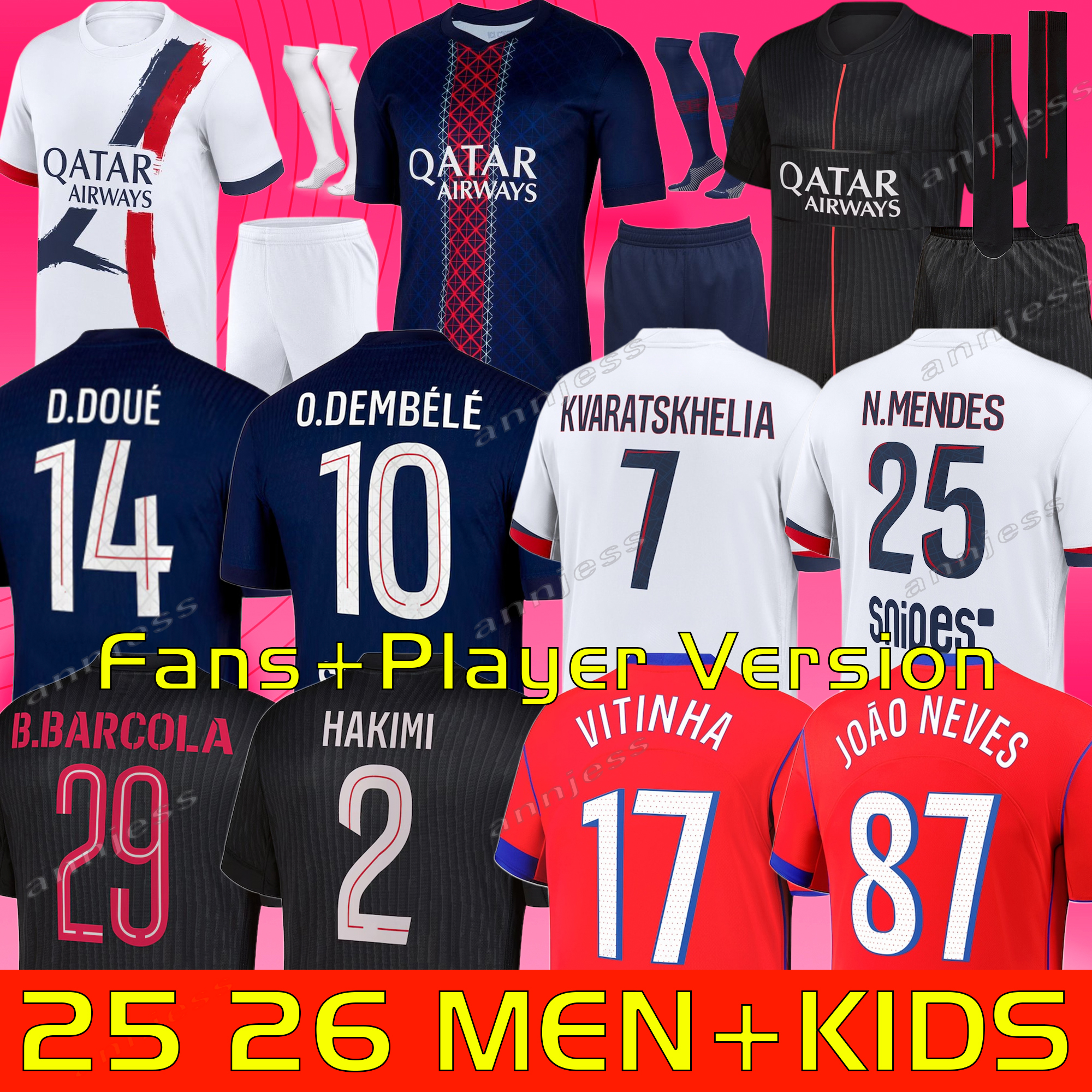 2025 2026 2XL maillot de foot Kvaratskhelia soccer jerseys 4th 1975 NEVES HAKIMI football shirt 24 25 26 hommes BARCOLA Zaire-Emery O.Dembele PARIS Fourth PSGES 888