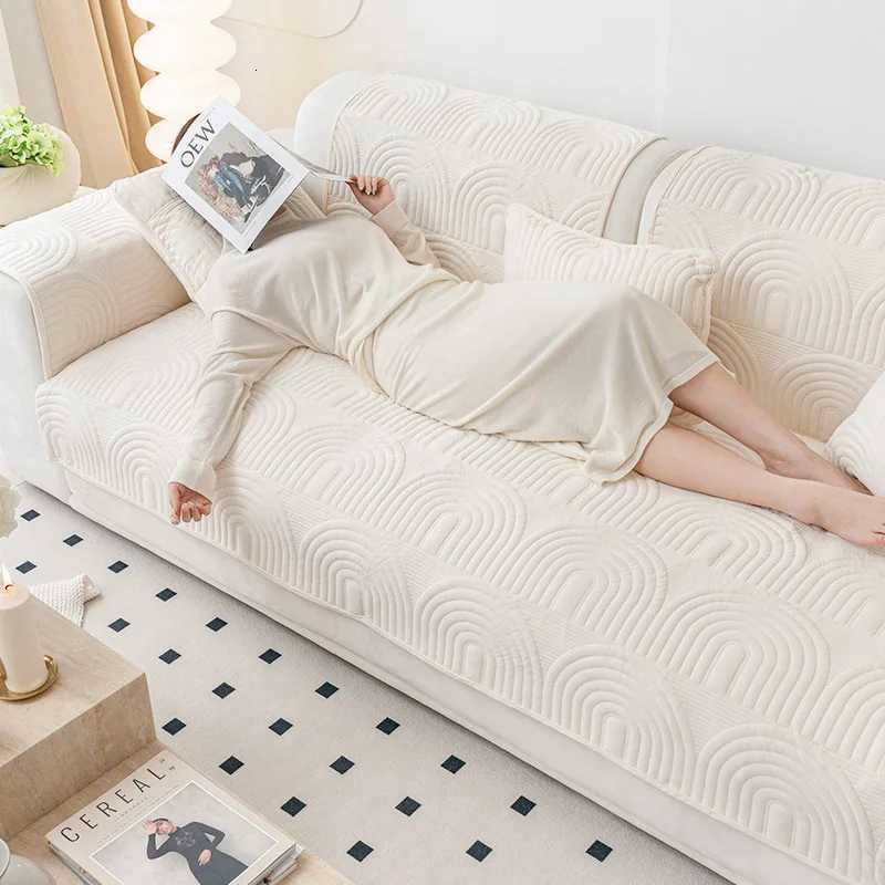 New Sofa Cushion Plush Cushion Solid Color Plush Embroidery Sofa Cushion Non-slip Sofa Cover Cloth Back Cover M251204 - view 3